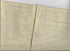 Ruokareseptiä Helmi Kokkila / käsinkirjoitettu 1913 .. makaruuni velliä ym 8 sivua