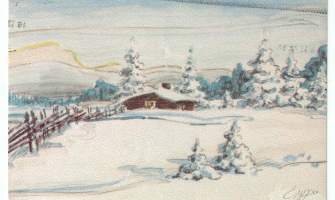 Omppu/ Osmo Omenamäen piirtämä rauhallinen talvimaisema. Kulkenut 15-16.12. 1978. Hyväkuntoinen 1978 / 50 pennin joulumerkki