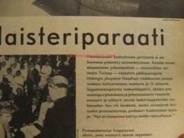 Viikkosanomat 1960 nr 24, Marsalkka Mannerheimin ratsastajapatsas juhla, Kay Kendall, Kaj Bremer kuva - tanssi yli katukievien Vanhan Ylioppilastalon edessä