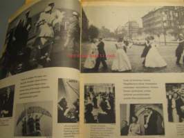 Viikkosanomat 1960 nr 24, Marsalkka Mannerheimin ratsastajapatsas juhla, Kay Kendall, Kaj Bremer kuva - tanssi yli katukievien Vanhan Ylioppilastalon edessä