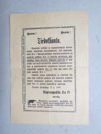Tiedoksianto - Vaatemyymälä 1 Aningaistenkadun warrella narinkassa... on muuttanut paikkaan nr 14..., Turku 12.2.1897