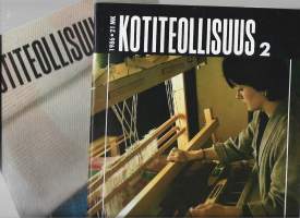 Kotiteollisuus  1986 nr 2 ja 1984 nr 1/ Kotiteollisuusmuseo, huivi, suomenlammas, ryijy, tuoli, kaitaliina, pyyheliina