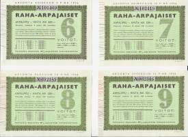 Raha-arpa 1956 / 6,7,8ja 9  yht 4 kpl