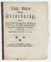 Kongl. Maj:ts nådiga förordning, angående hwad bolag, Gifwen Stockholms slott den 28 junii 1798./Gustaf Adolph