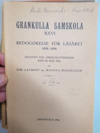 Grankulla Samskola XVIX, XX, XXI, XXII, XXIII, XXIV, XXV, XXVI, XXVII, XXVIII - redogörelse för 10 år - läseåren 1927-28 - 1936-37, elevmatrikel i varje