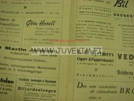 program vid I.K: Björnens Internationella Brottningstävlingar 1939 -painikilpailun ohjelma, mukana suomalaispainijoita Kauko Kiisseli, William Maunula