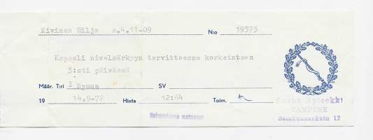 Karhu Apteekki Tampere  resepti  signatuuri  1972