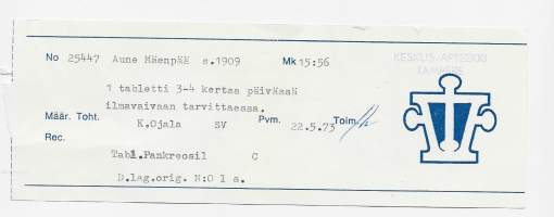 Keskus - Apteekki Tampere   resepti  signatuuri  1973