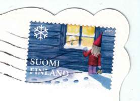 Postikortti, joulukortti kerääjälle Lars Carlsonin piirtämä  iloinen tontut  jouluaterialla    kortti. Kulkenut 2019