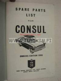 Ford Consul spare parts list owner´s edition 1958 -varaosaluettelo (omistajan versio)