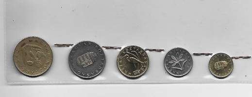 Unkari 20,10,5,2 ja 1 Forint rahasarja 1994-2005 ulkomainen kolikko