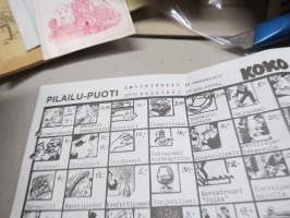 Pilailu-Puoti - Koko kansan ilo talo -pilailuvälineiden ja naamareiden luettelo