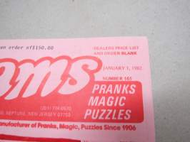 Adams pranks, magic, puzzles -pilailu-, karnevaali- ja taikatemppuvälineiden luettelo, englanninkielinen