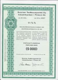 Suomen Teollisuuspankki Oy, teollisuusobligaatiolaina I vuodelta 1982  Litt B 5 000,- 11,75  %  Helsinki 1.2.1982, obligaatio