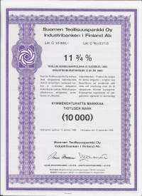 Suomen Teollisuuspankki Oy, teollisuusobligaatiolaina III vuodelta 1983  Litt C 10 000,- 11,75  %  Helsinki 12.9.1983, obligaatio