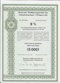 Suomen Teollisuuspankki Oy, teollisuusobligaatiolaina II vuodelta 1986  Litt B 5 000,- 9  %  Helsinki 27.3.1986, obligaatio