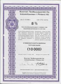 Suomen Teollisuuspankki Oy, teollisuusobligaatiolaina III vuodelta 1986  Litt C 10 000,-  8 %  Helsinki 8.9.1986, obligaatio