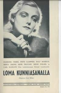 Loma kunniasanalla- elokuva  esite  mainos 1940-luku suomeksi ja ruotsiksi 8 sivua