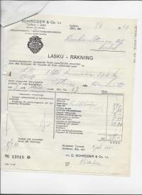 O Schröder Huolintaosasto Turku 1943 lasku ja tullilasku  - firmalomake