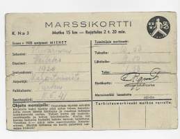 Marssikortti  1941 blanco K N:o 3 ennen1928 syntyneet miehet