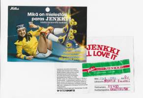 Jenkki kilpailukuponki - purkkakääre makeiskääre 2 kpl toisessa liimattu purkkakääre 1980
