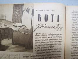 Kotiliesi 1946 nr 4 Helmikuu II, Ainainen kiire?, Koti pienentyy, Emännän jalat, Miehestä paras apu, Nuorisotoimintaa, Sotaorvot, Kirjottu pellavapuku, Villapaita