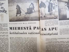 Kotiliesi 1946 nr 4 Helmikuu II, Ainainen kiire?, Koti pienentyy, Emännän jalat, Miehestä paras apu, Nuorisotoimintaa, Sotaorvot, Kirjottu pellavapuku, Villapaita