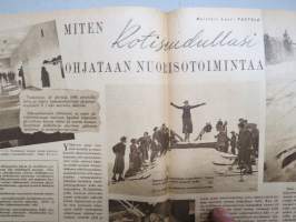 Kotiliesi 1946 nr 4 Helmikuu II, Ainainen kiire?, Koti pienentyy, Emännän jalat, Miehestä paras apu, Nuorisotoimintaa, Sotaorvot, Kirjottu pellavapuku, Villapaita