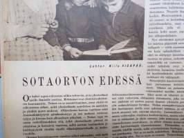 Kotiliesi 1946 nr 4 Helmikuu II, Ainainen kiire?, Koti pienentyy, Emännän jalat, Miehestä paras apu, Nuorisotoimintaa, Sotaorvot, Kirjottu pellavapuku, Villapaita