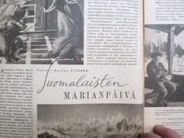 Kotiliesi 1946 nr 6, 15.3.1946, Suomalaisten Marianpäivä, Työtuolimallistoa, Tyyni Vahter 60 v. - Seurasaaren intendentti, Jälleen tavaroita!, Muotikuvia, Juurikkaat