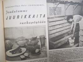Kotiliesi 1946 nr 6, 15.3.1946, Suomalaisten Marianpäivä, Työtuolimallistoa, Tyyni Vahter 60 v. - Seurasaaren intendentti, Jälleen tavaroita!, Muotikuvia, Juurikkaat