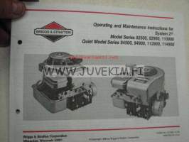 Briggs &amp; Stratton Instructions for System 2 Model series 92500, 110900, Quiet Model Series 94500, 94900, 113900, 114900 -käyttöohjeet