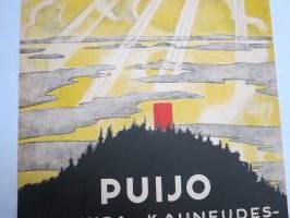 Kuopio Puijo kuuluisa kauneudestaan ja näköalastaan - Famous for its beauty and its magnificent scenery -matkailujuliste 1930-luvulta / juliste / poster