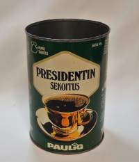 Presidentin Sekoitus  - kahvipurkki, tyhjä tuotepakkaus peltiä