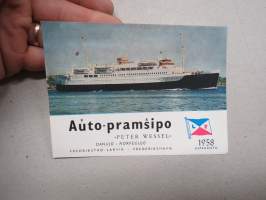 Auto-Pramsipo &quot;Peter Wessel&quot; Danujo-Norvegujo - A/S Larvik-Fredrikshavn-Ferjen, Tabelo de veturoj 1958 -esperantonkielinen autolauttaesite / aikataulu