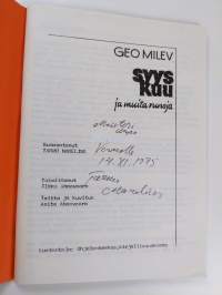 Syyskuu ja muita runoja (signeerattu)