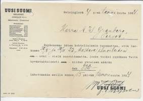 Uusi Suomi Helsinki 1924 -  firmalomake