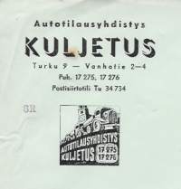 Autotilausyhdistys Kuljetus  Turku 1958 -  firmalomake