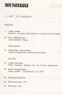 Musiikki (-lehti) 1978 N:o 1. Ilkka Oramo - Motiivi ja muoto Sibeliuksen 2. sinfoniassa/ / Eero Hämeenniemi - Lutoslawskin fuuga/ Einojuhani Rautavaara -