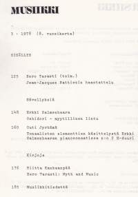 Musiikki (-lehti) 1978 N:o 3. Eero Tarasti - Jean-Jacques Nattiezin haastattelu/ Erkki Salmenhaara - Myytillinen lintu/ Outi Jyrhämä - Tonaalisten elementtien