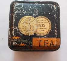 Paulig Tea  - tyhjä  peltirasia tuotepakkaus 7x9x9 cm