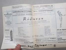 Svenska Teatern Helsingfors program spelåret 1934-35 Cirkusprinsessan, Rödluvan, Tavarisch, Erasmus Montanus, Läsförhörskalaset på Hultnäs -käsiohjelma