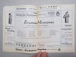 Svenska Teatern Helsingfors program spelåret 1934-35 Cirkusprinsessan, Rödluvan, Tavarisch, Erasmus Montanus, Läsförhörskalaset på Hultnäs -käsiohjelma