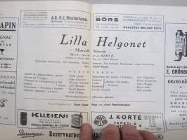 Svenska Teatern Helsingfors program spelåret 1935-36 Lilla Helgonet, Plats för ungdomen!, Jungfruburen, Agamemnon, Sockenskomakarna -käsiohjelma