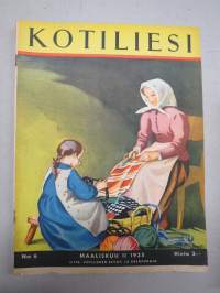 Kotiliesi 1935 nr 6, kansikuva Martta Wendelin, Mikä on ihmiselle tärkeintä elämässä?, Perheenemäntä kotiapulaisensa työnjohtajana, Työhulluus, Kultatähkäpäivä!, ym.