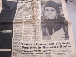 Uusi Suomi 1961, 13.4.1961, Juri Gagarin - Neuvostomajuri kiersi maapallon avaruudessa, Adolf Eichmann oikeudessa, ym.