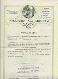 Keskinäinen Vakuutusyhtiö Sampo, Turku - palovakuutus 1939vakuutuskirja