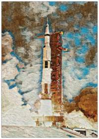 Apollo 11, avaruus, taidepostikortti, koko A6, käyttämätön. Suoraan taiteilijalta, näitä ei saa muualta. Myös paljon muita Mannerheim-kohteita myynnissä.