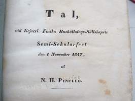 Tal, vid Kejser. Finska Hushållnings-Sälskapets Semi-Sekularfest den 1 November 1847, af N.H. Pinello -puhe Suomen Talousseuran 50-vuotisjuhlassa