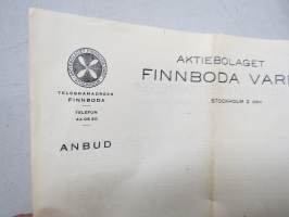 Aktiebolaget Finnboda Varf - Anbud 1949 -formulär / tarjouspyyntölomake